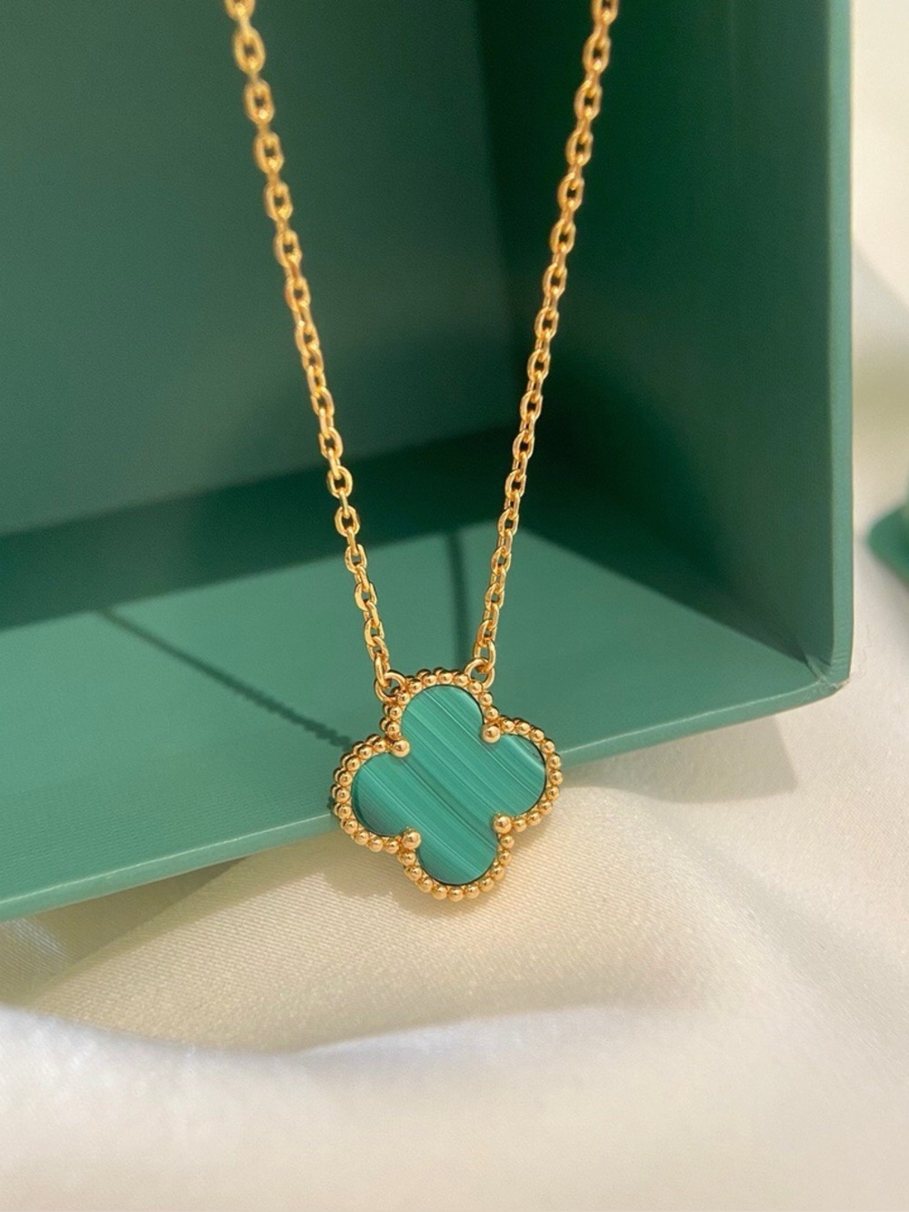 Van Cleef & Arpels Gold Clover Necklace with Turquoise Inlay